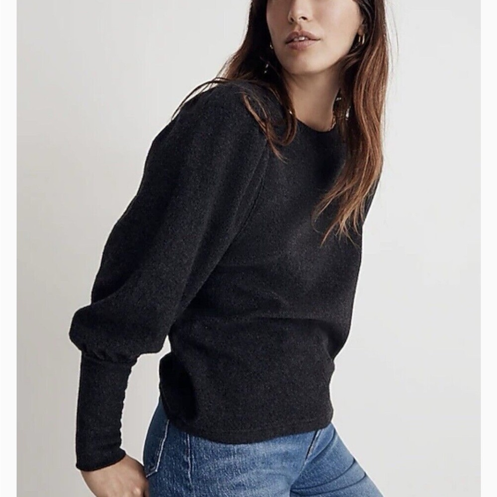 Madewell Sweater Brushed Small Pullover Charcoal Gray Puffy Long Cuffs - Picture 2 of 12